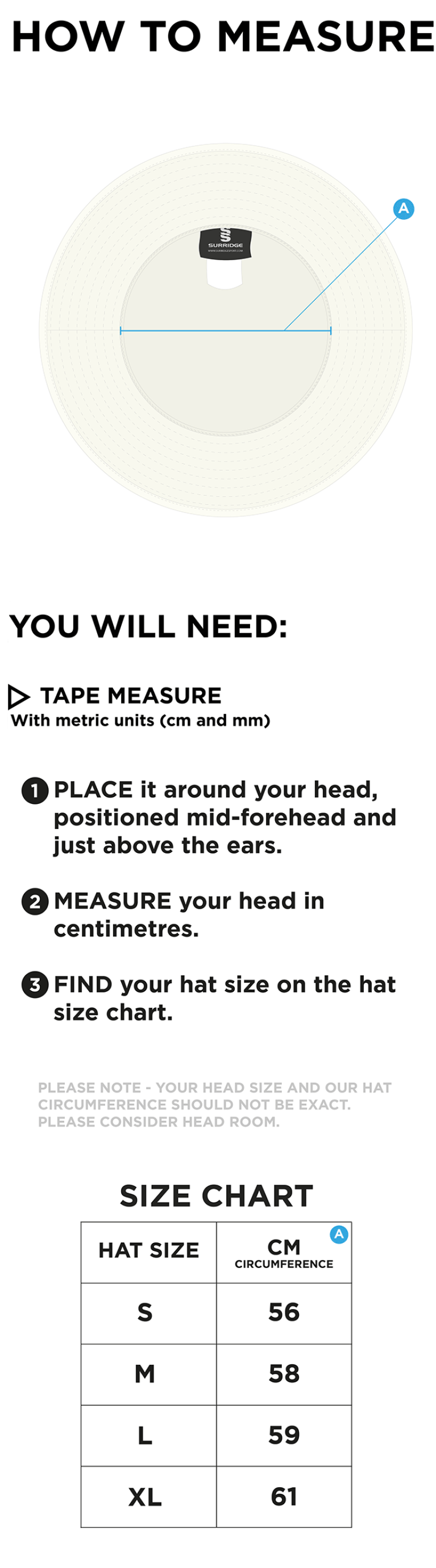 Floppy Hat - Bottle - Size Guide