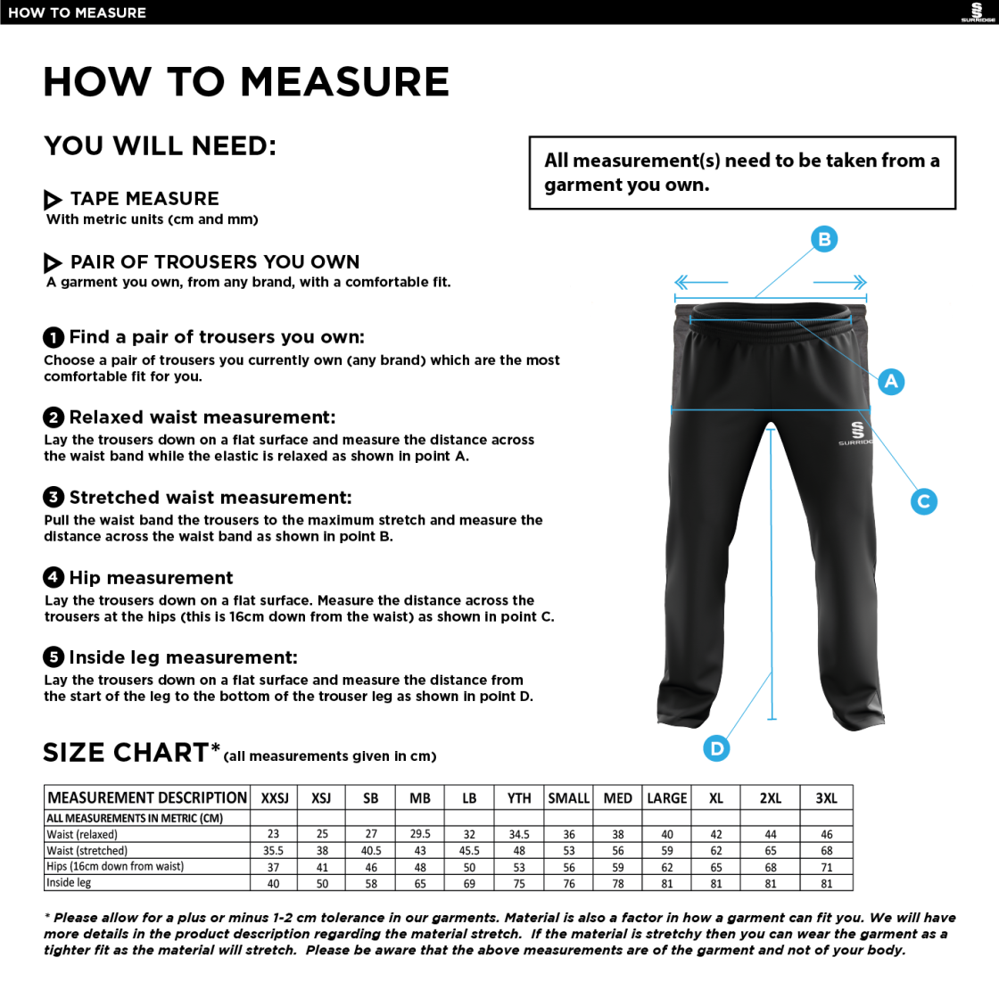 Poplin Track Pant - Men's Fit - Size Guide